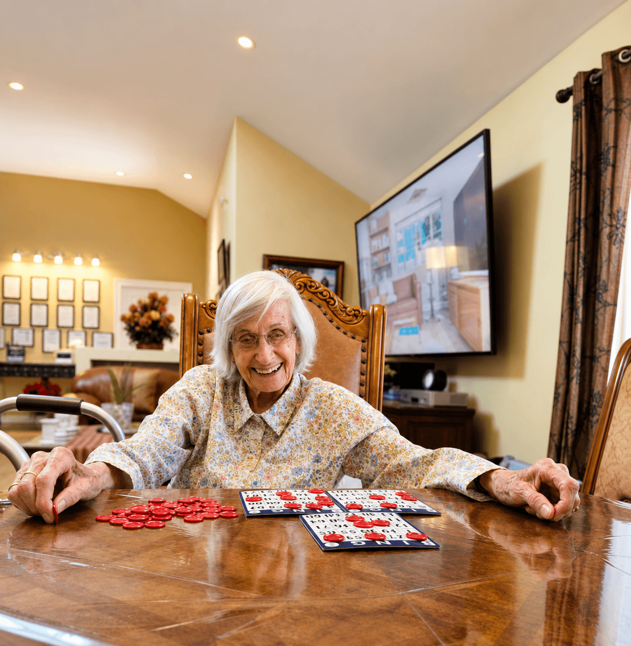 Resident enjoying a game of bingo at The Oaks at Garfield